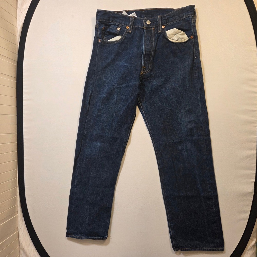 Levis 501 Original Fit Mens Dark Indigo Blue Straight Leg Jeans 32x30 Button Fly